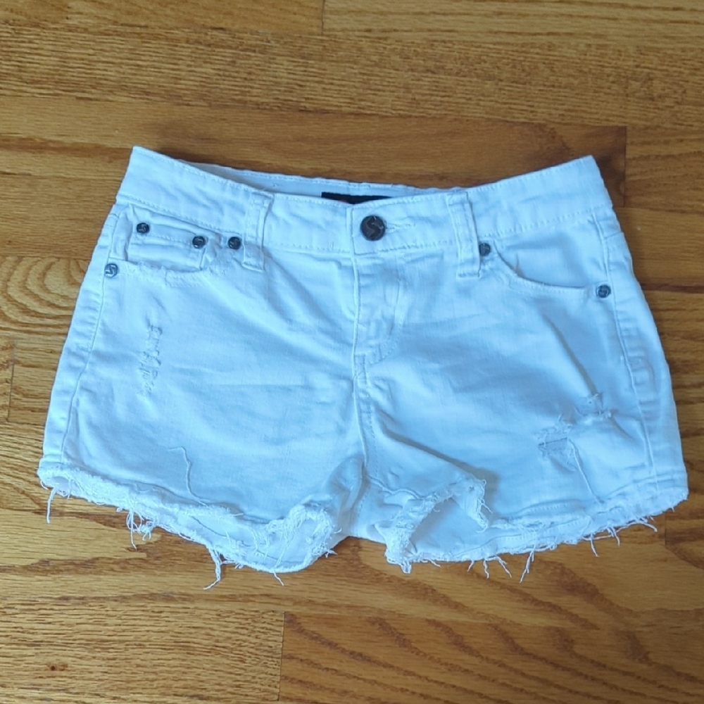 Scissor White Distressed Denim Shorts